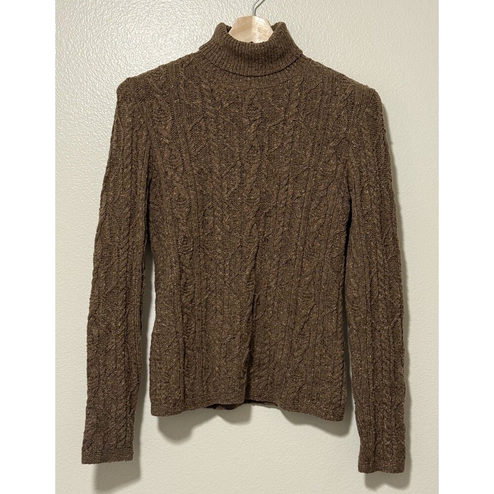 Lauren Ralph Lauren Wool Cable Knit Sweater Sz Large Heathered Brown Fisherman